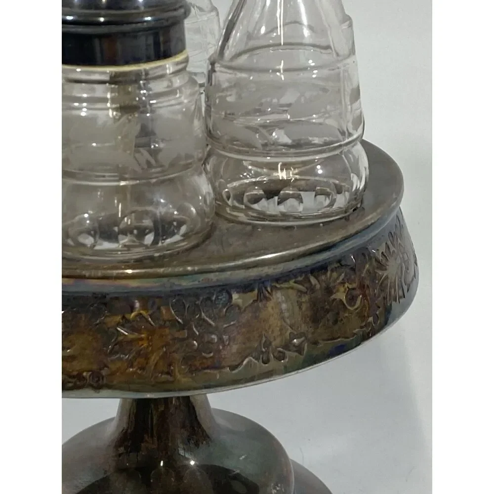 Antique Victorian Simpson Hall Miller Quadruple Plate Spinning Condiment Set 18”